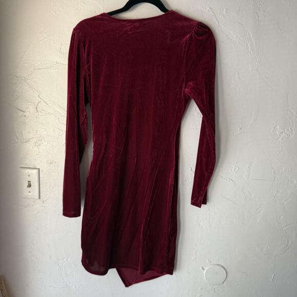Chocolate Dress Womens Medium Red Velvet Long Sleeve Ruched Wrap Vampire Witchy - Picture 2 of 8